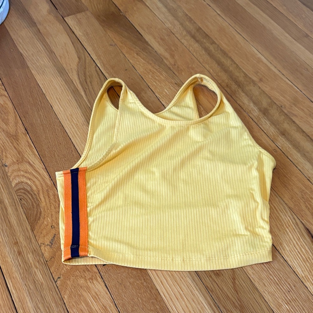 Silence + Noise Yellow Ribbed Crop Top with Stripe Accent
